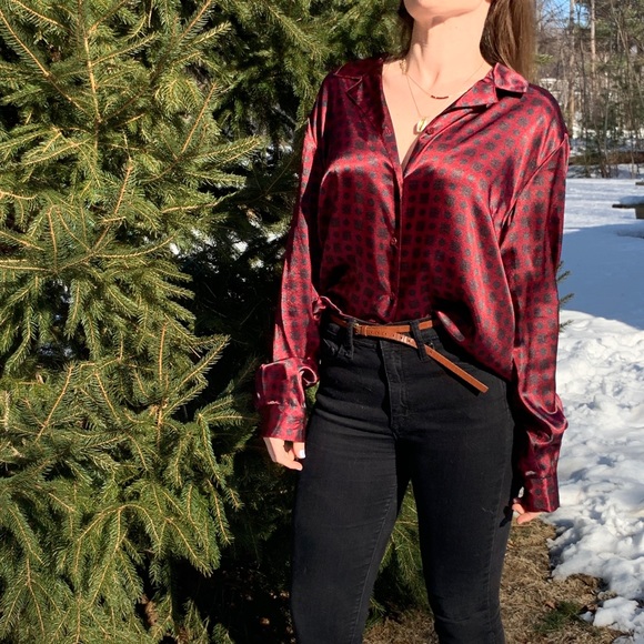 Silky burgundy PJ Style Button Up - Picture 4 of 4